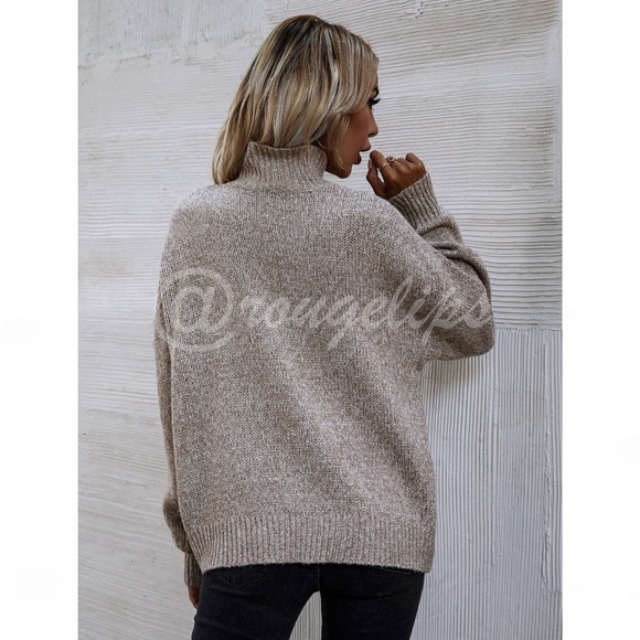 Khaki / Mocha Knit Turtleneck Pullover Sweater Long Sleeve - Picture 4 of 7